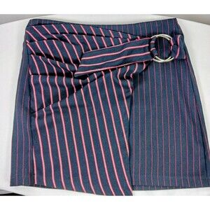 Bershka Mini Skirt Size L Blue Red Buckle Asymmetrical NWT